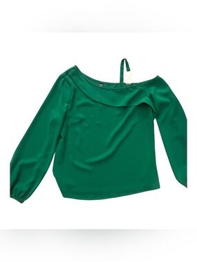 Off-Shoulder Emerald Green Long Sleeve Satin Top
